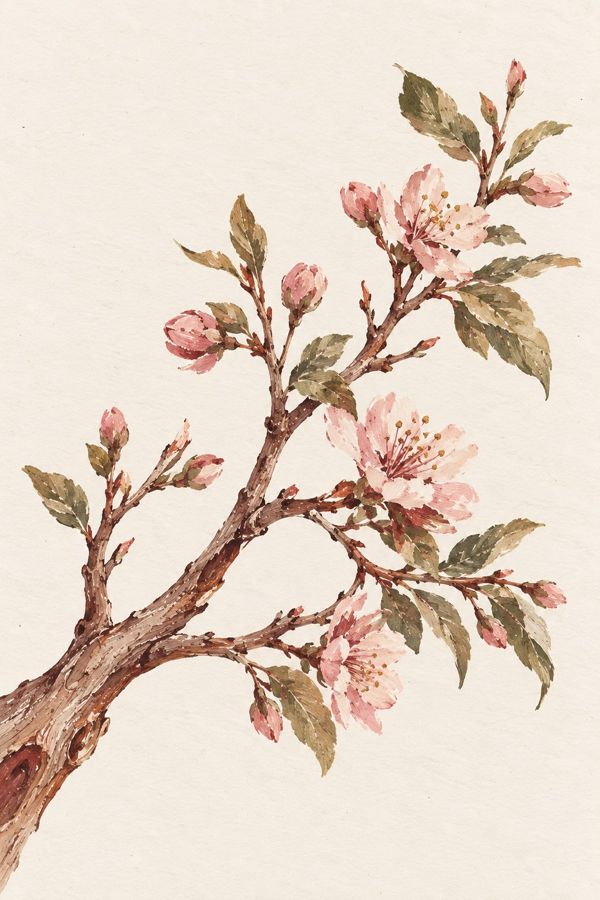 Galho florido em aquarela