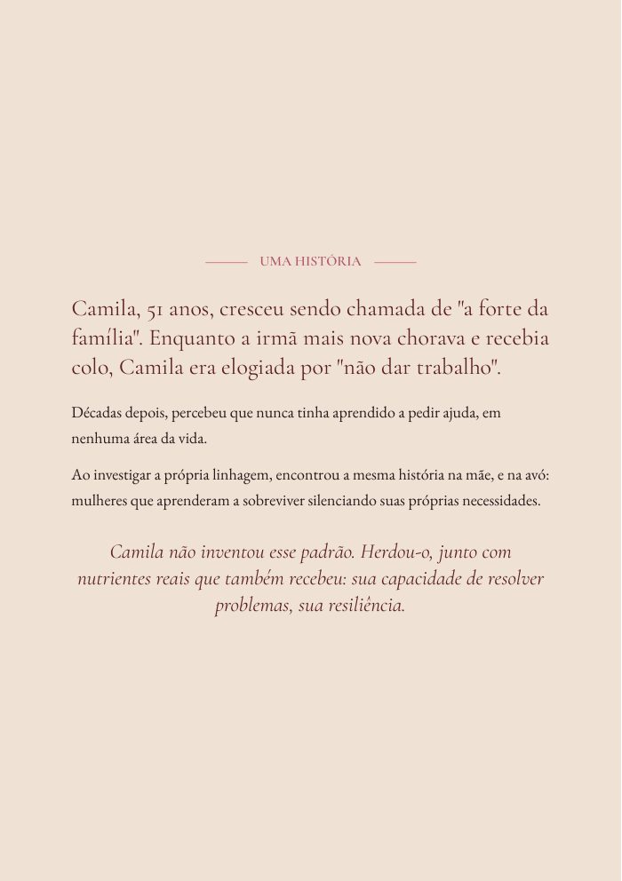 Página com a história de Camila